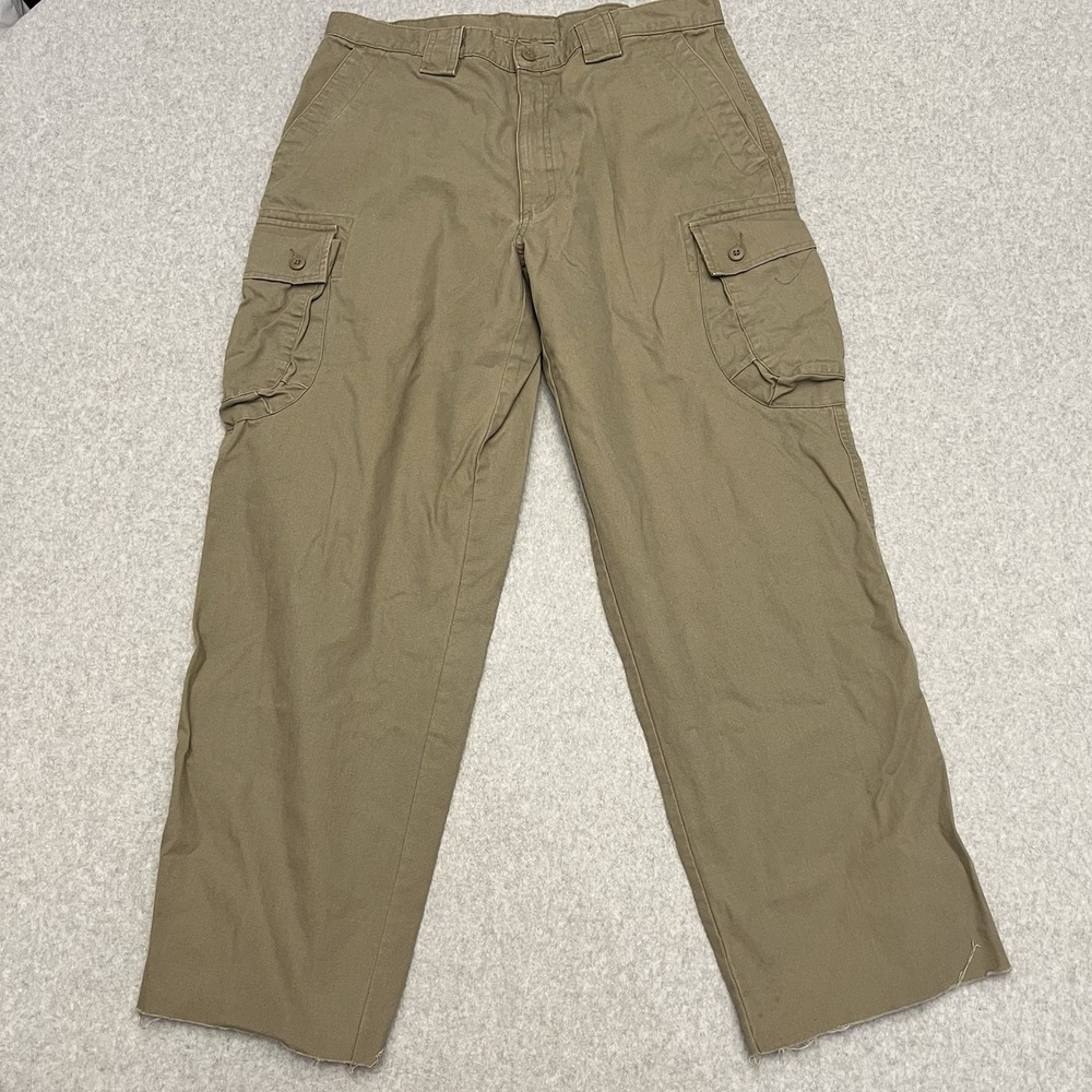 Vtg LL Bean Pants Men 34x29 Tan Canvas Cropped Cargo Jungle Paratrooper Pockets